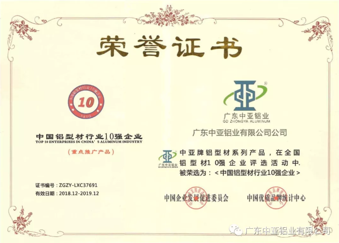 為“中國制造2025”加把勁！中亞鋁業(yè)榮獲“中國鋁型材行業(yè)10強(qiáng)企業(yè)”稱號(hào)(圖2)